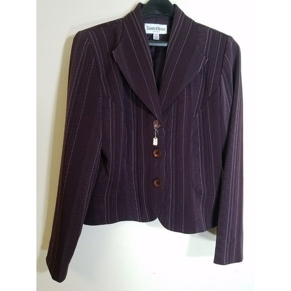 DANNY & NICOLE NEW YORK SIZE 10 WOMENS BLAZER PURPLE PINSTRIPE POLYESTER S289 - Picture 1 of 7